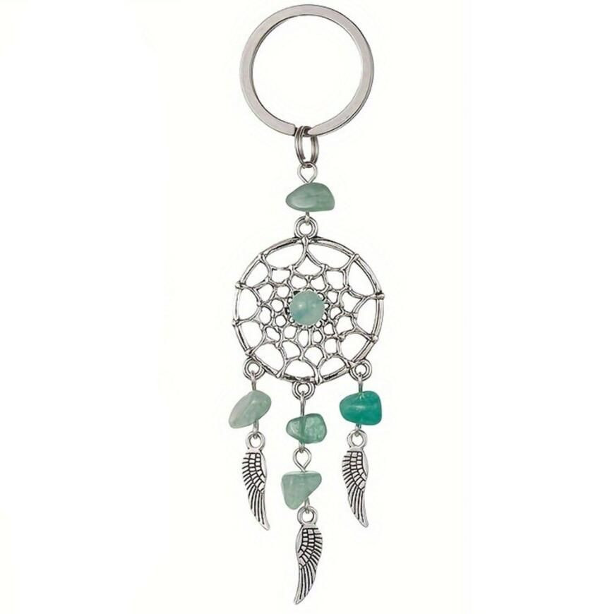 Natural crystal stone dream catcher Stainless steel key chain