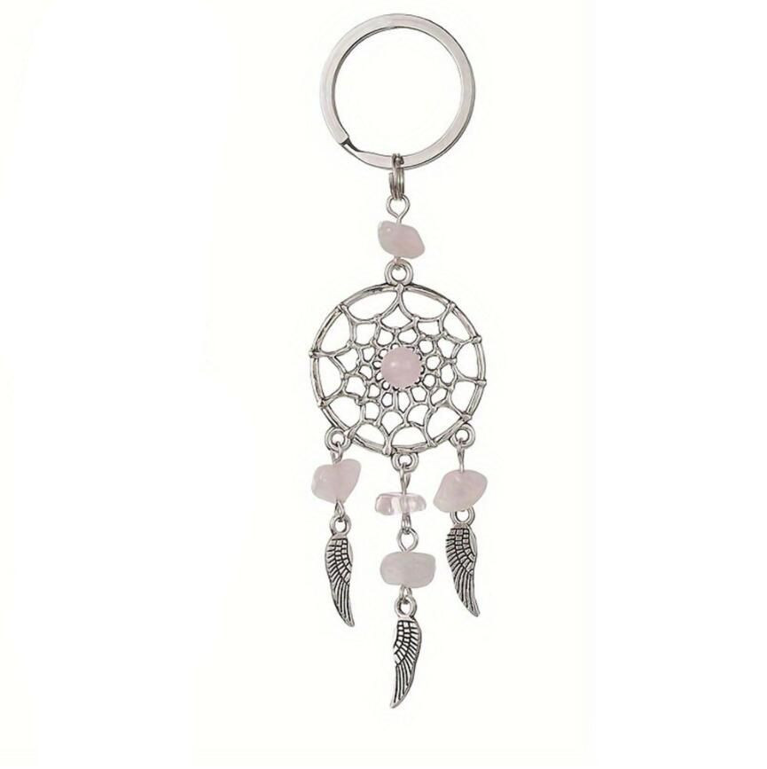 Natural crystal stone dream catcher Stainless steel key chain