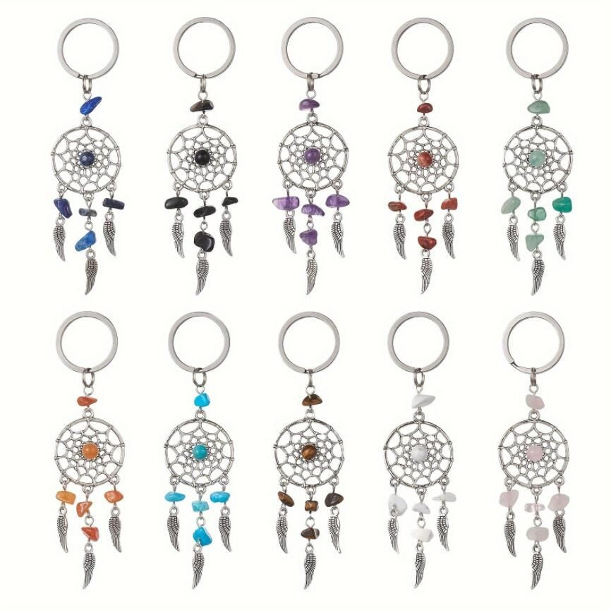 Natural crystal stone dream catcher Stainless steel key chain