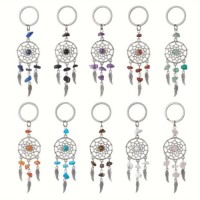 Natural crystal stone dream catcher Stainless steel key chain