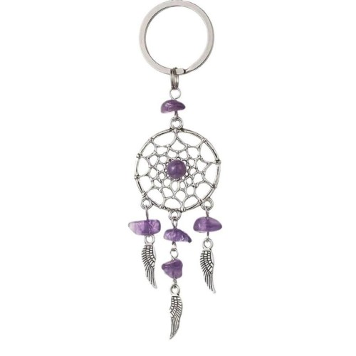 Natural crystal stone dream catcher Stainless steel key chain