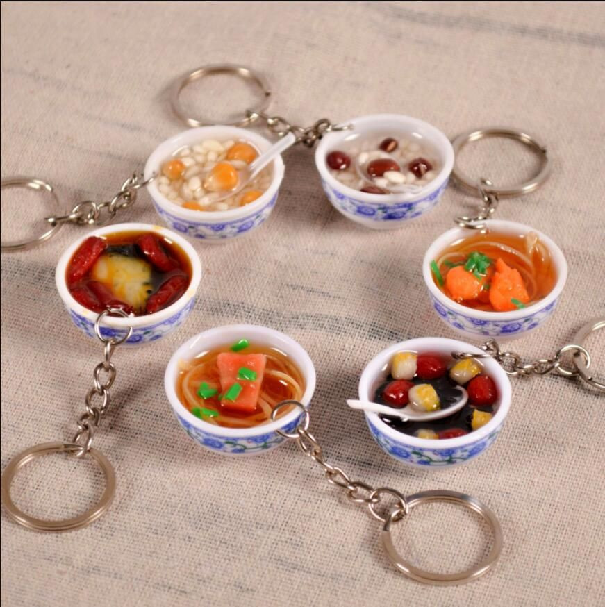 Mini 3cm blue and white porcelain bowl food play Food model key chain